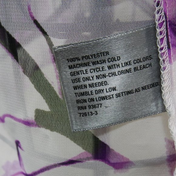 Worthington White Sheer Purple Floral Flutter Cap Sleeve Button Close Be… - Picture 12 of 13